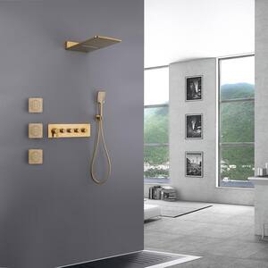 Luxury Single Handle 4-Spray Patterns Shower Faucet 2.65 GPM with Body Spray in. Brushed Gold (Valve Included)