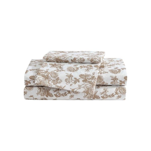 BETSEY JOHNSON Garden Toile 3-Piece Coffee Brown Microfiber Twin Sheet Set