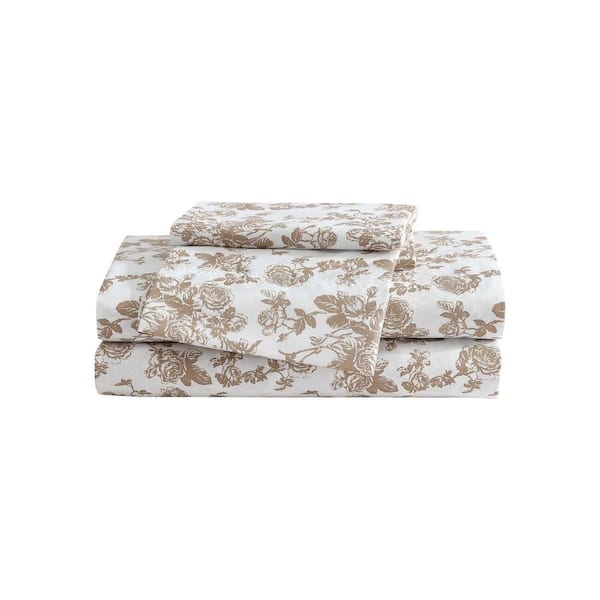 Garden Toile 4-Piece Coffee Brown Microfiber King Sheet Set