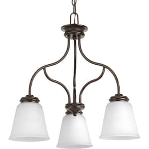 Keats Collection 3-Light Antique Bronze Chandelier with Frosted Ribbed Glass Shade