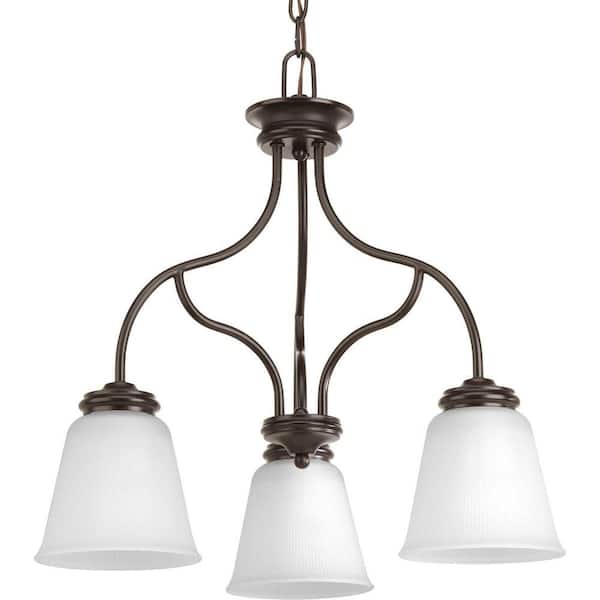 Progress Lighting Keats Collection 3-Light Antique Bronze Chandelier with Frosted Ribbed Glass Shade