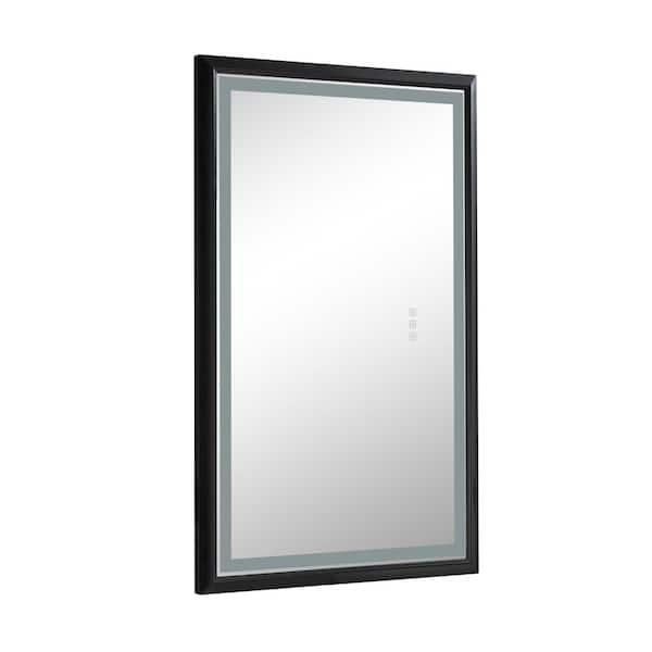 Tileon 24 in. W x 36 in. H Large Rectangular Aluminum Framed Dimmable Wall Bathroom Vanity Mirror in Black