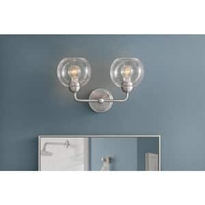 Jill 16 in. 2-Light Brushed Nickel Vanity Light with clear Seeded Glass Shade