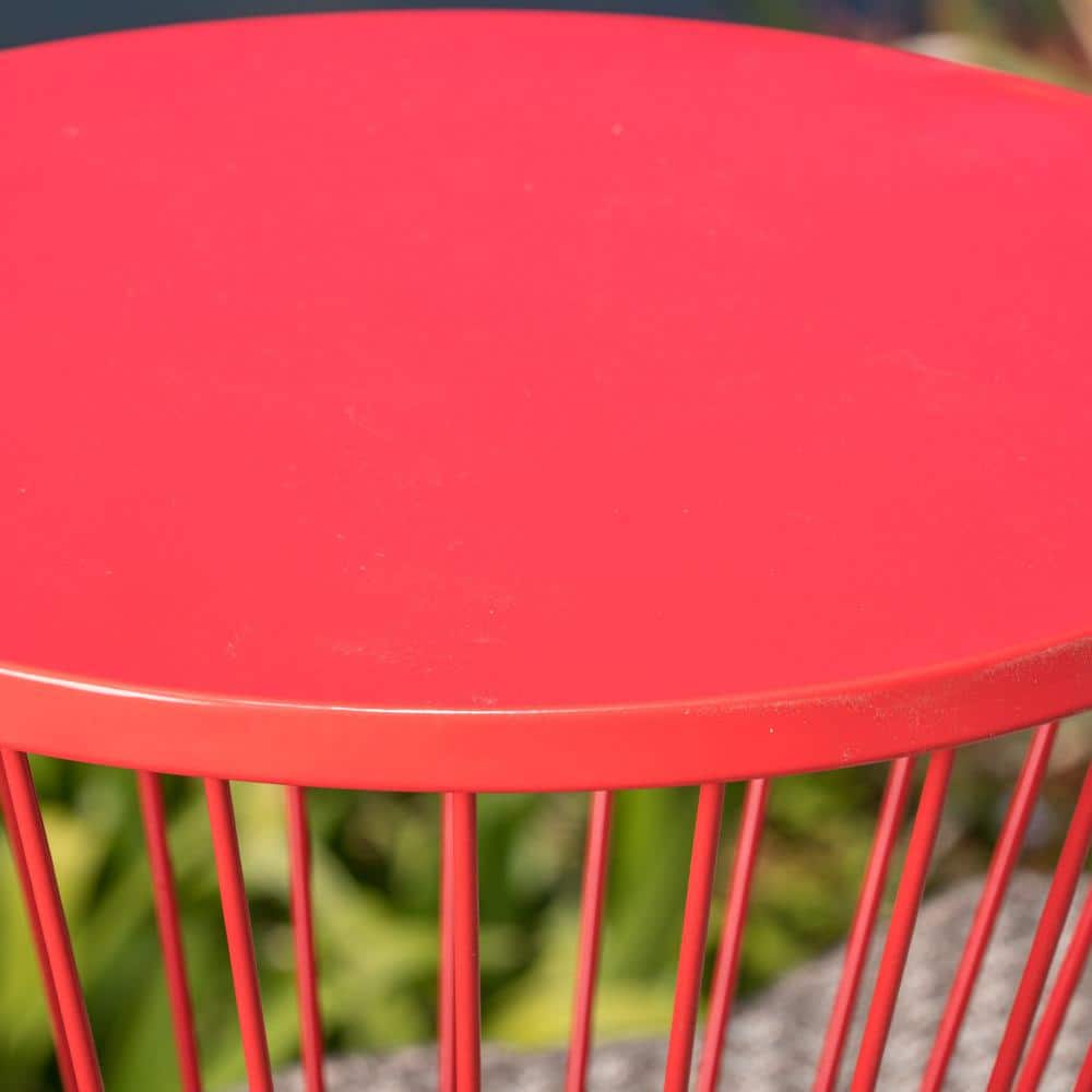 Matte Red Iron Hourglass Outdoor Side Table