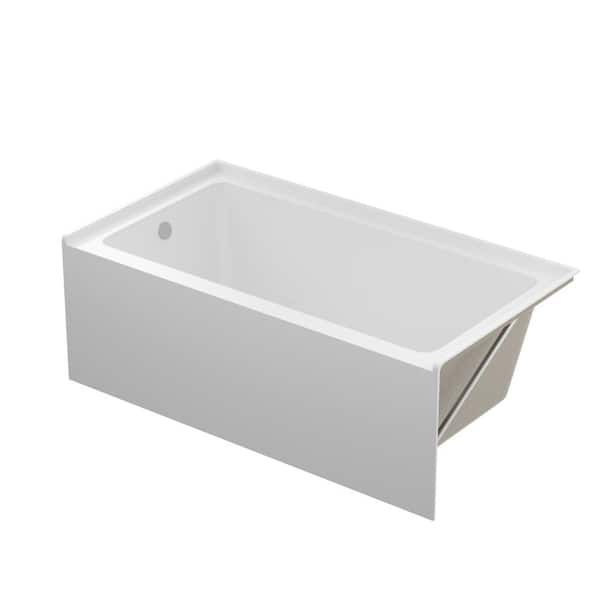 60 in. x 32 in. Acrylic Rectangular Apron Front Alcove Soaking Bathtub with Left Drain in White