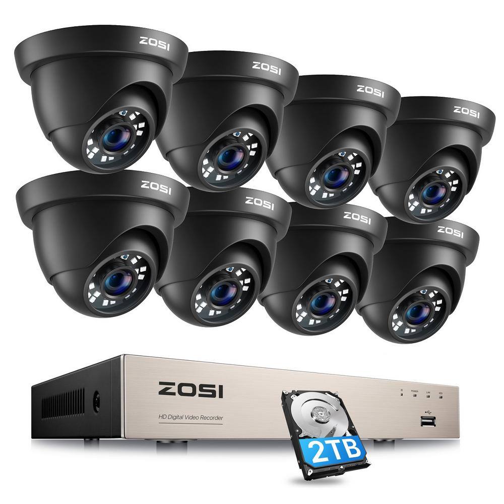 ZOSI 1080p 8 Channel Security Camera System for Home CCTV DVR with Hard Drive 2TB and 8 x 2MP Surveillance Bullet Camera Outdoor Indoor with PIR Motion Sensor,Day Night Vision,Remote Access 