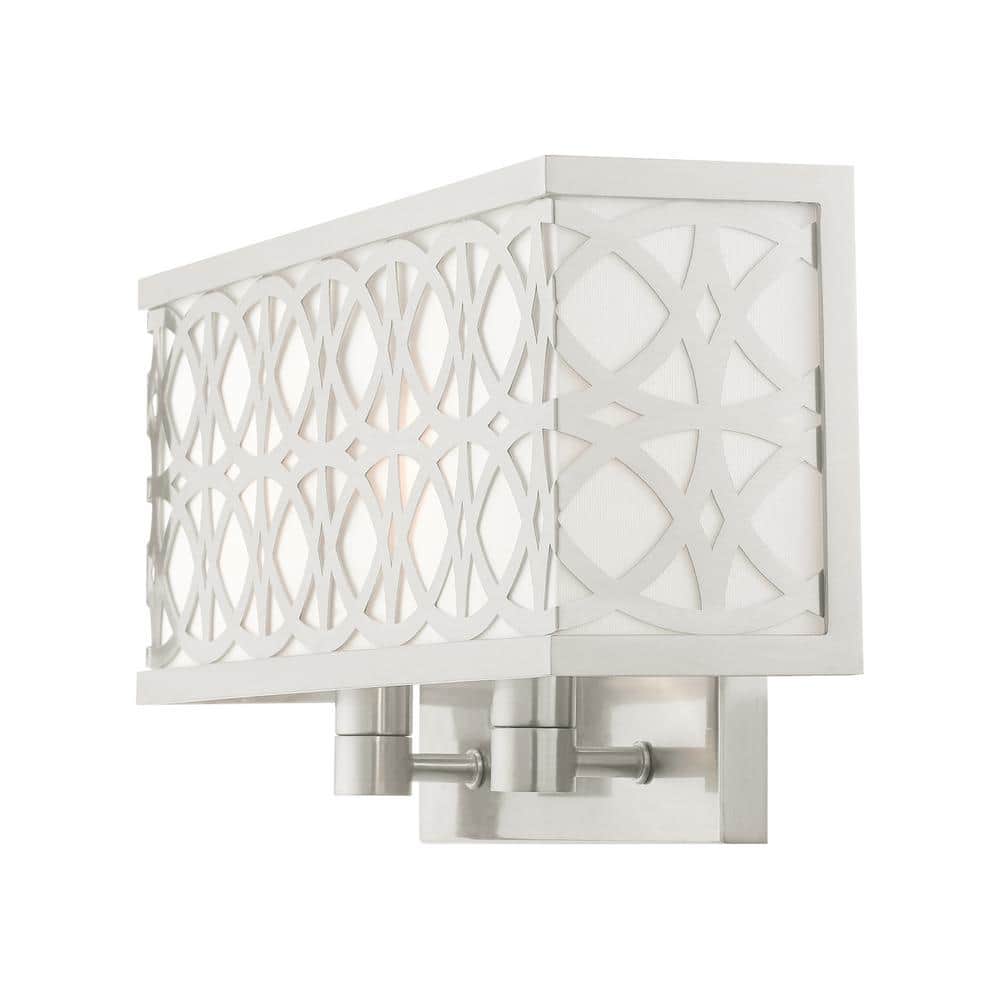 Brushed Nickel 2-Light Wall Sconce with Off-White Shade