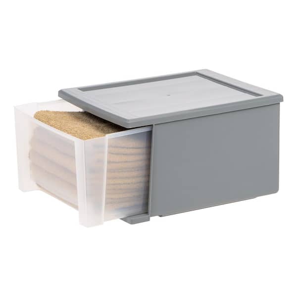1 Drawer Stackable Storage Unit with Clear Drawer, Gray (12.05 in. W x 8.39 in. H)