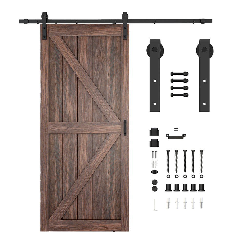 Brown 36" x 84" Sturdy Wood Sliding Barn Door