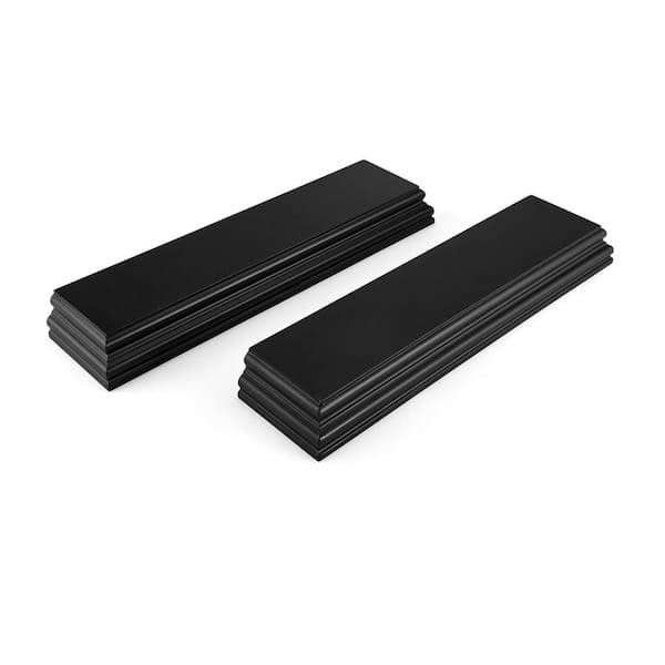 Melannco 4-in. W x 16-in. D l x 1.75-in h Black MDF/Wood Moulding Decorative Wall Shelves Set of 2 without Brackets