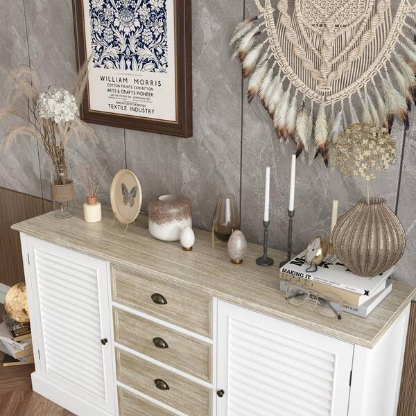 FUFU&GAGA White Wood 31.5 in. H Accent Cabinet Console Table With