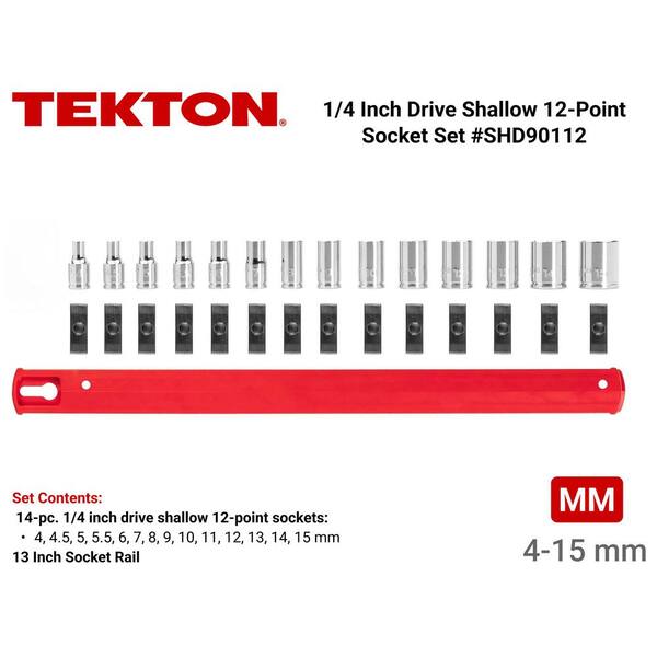 1/4 in. Drive 12-Point Socket Set, (14-Piece) (4-15 mm)