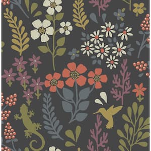 Karina Black Charcoal Meadow Matte Non-Pasted Non-Woven Wallpaper Sample