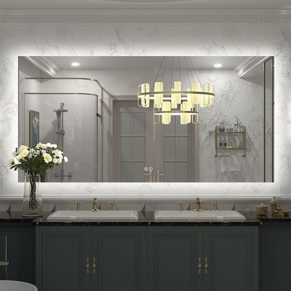 60 in. W x 30 in. H Rectangular Frameless UL Certified LED Backlited Anti-Fog Tempered Glass Wall Bathroom Vanity Mirror