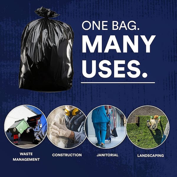 50pcs Heavy Duty 45/65 Gallon Black Trash Bags 2 Mil Large Garbage Rubbish  Bags