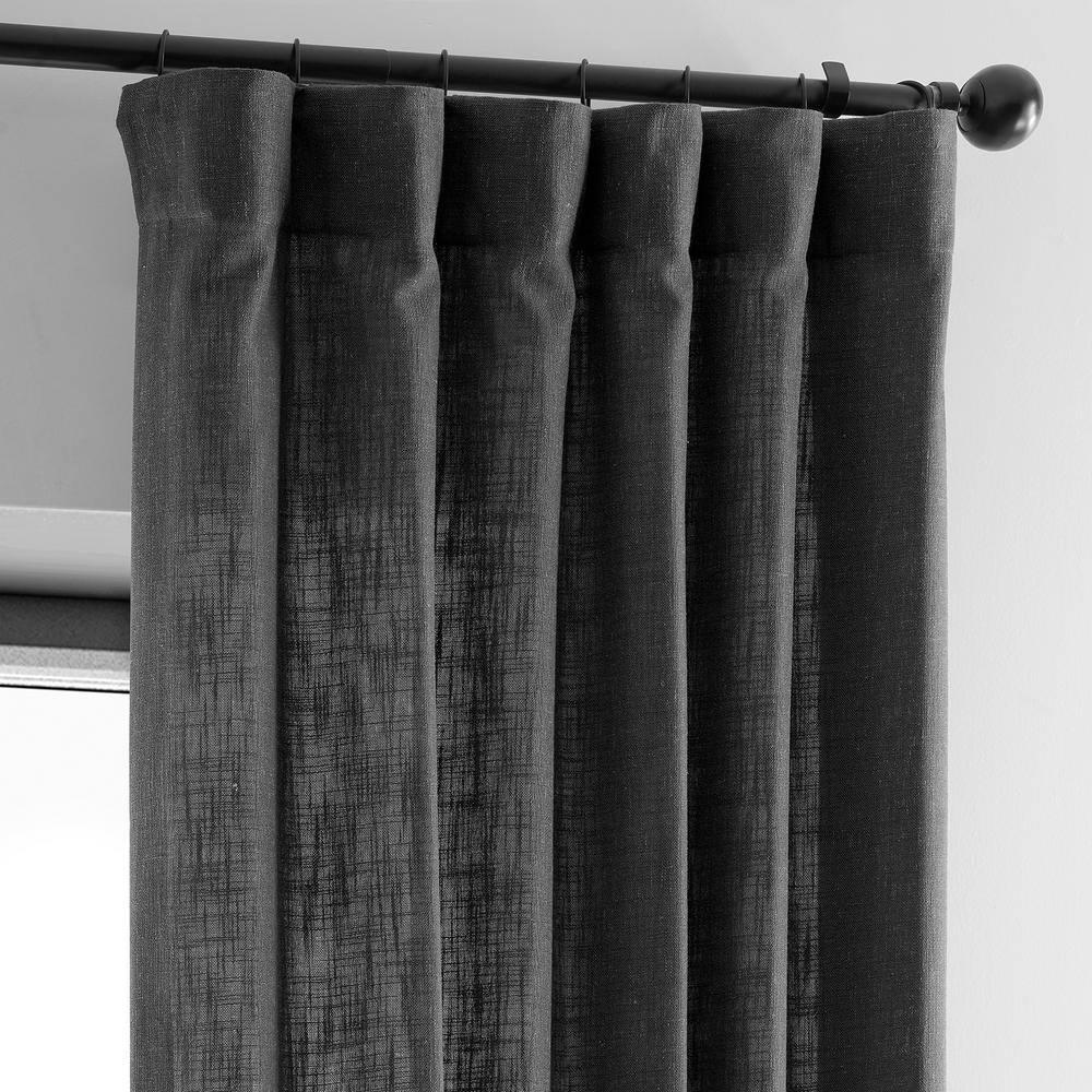Slate Grey Faux Linen Light Filtering Curtain Panel, 50 x 96 Inches