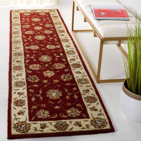 Total Performance 2 ft. x 9 ft. Burgundy/Ivory Floral Border Runner Rug