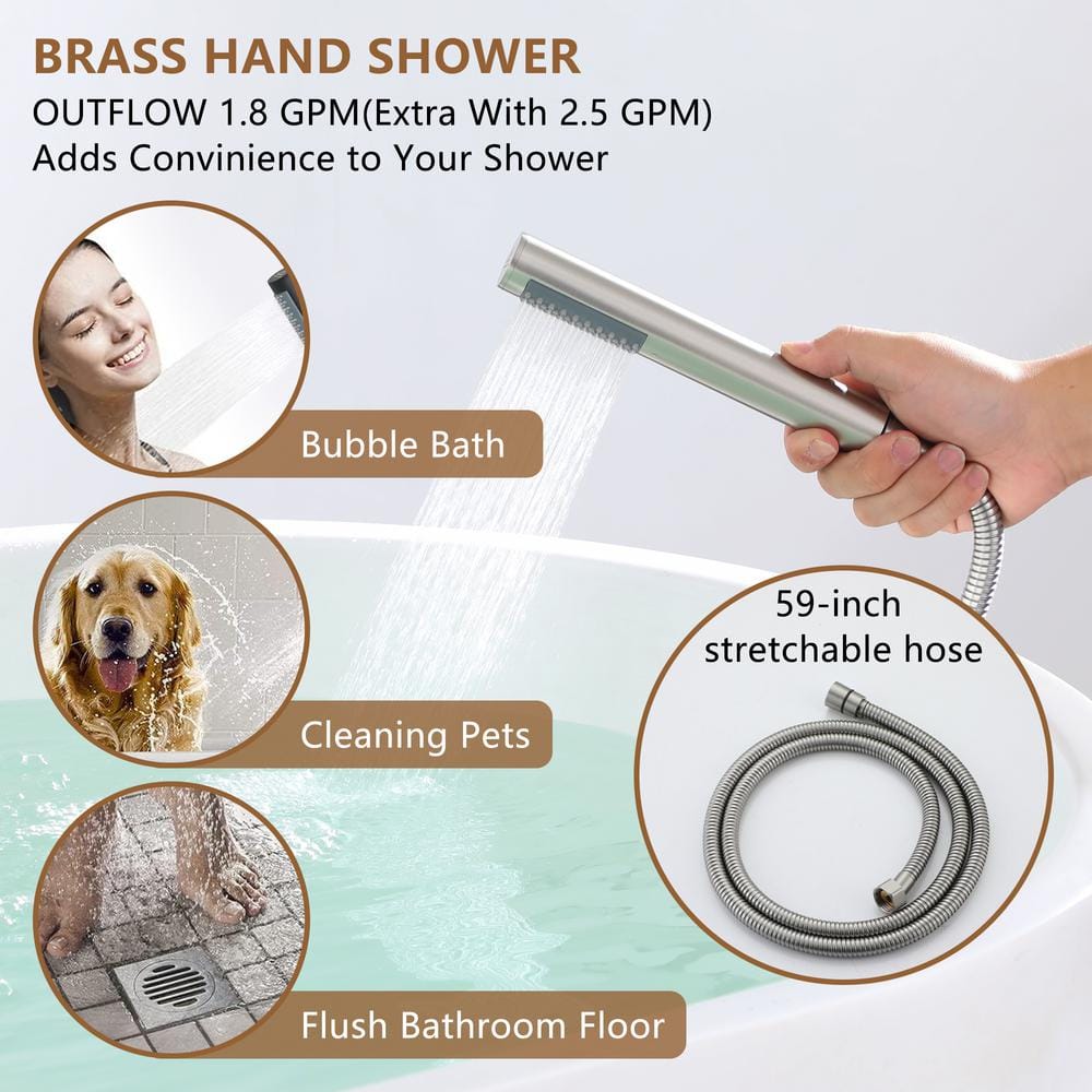 Brushed Nickel Freestanding Bathtub Faucet with Handshower