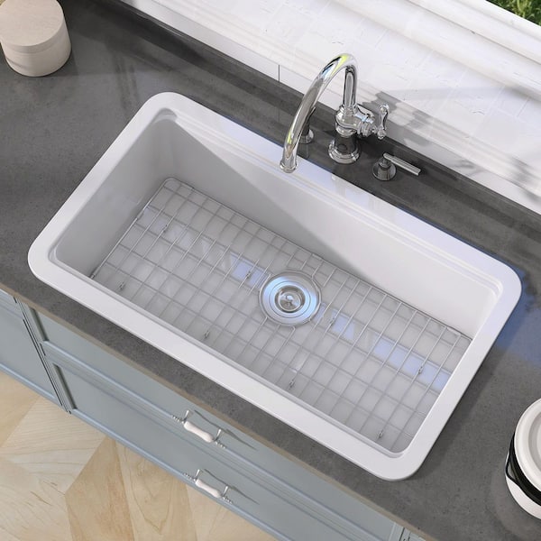 Zeafive 33 in. White Kitchen Sink Drop-In/Undermount Dual Mount