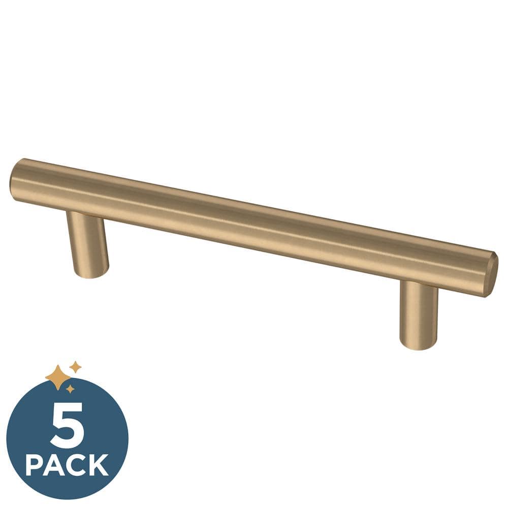 5-Pack Solid Bar 3-3/4 in. (96 mm) Modern Cabinet Pulls in Champagne Bronze