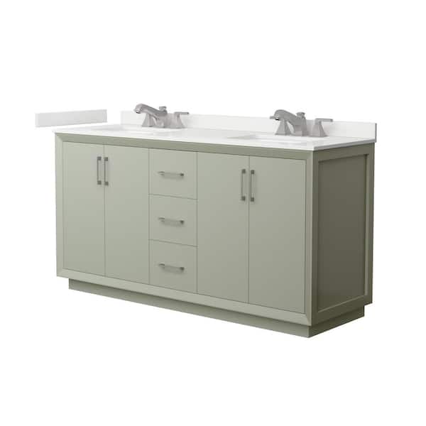 Wyndham Collection Strada 66 in. W x 22 in. D x 35 in. H Double Bath Vanity in Light Green with White Quartz Top