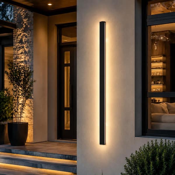 39 in. 30-Watt Black Outdoor Linear Waterproof 3000/4500/6000K Integrated LED Wall Lantern Sconce