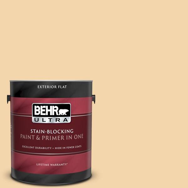 BEHR ULTRA 1 gal. #UL150-12 Pale Honey Flat Exterior Paint and Primer in One