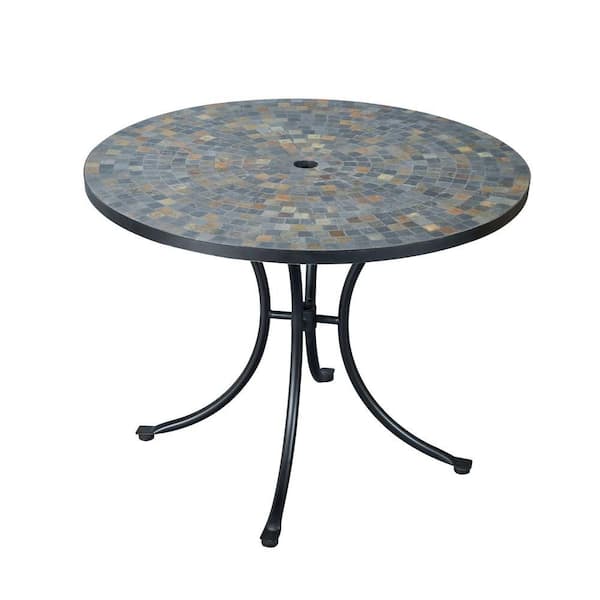 HOMESTYLES Stone Harbor 40 in. Round Slate Tile Top Patio Dining Table