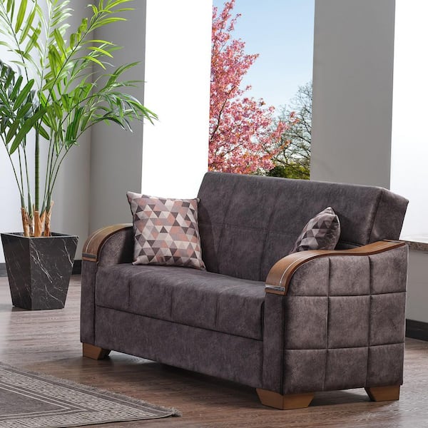 Cobalt Collection Convertible 64.6 in. Brown Suede 2-Seat Loveseat with Storage