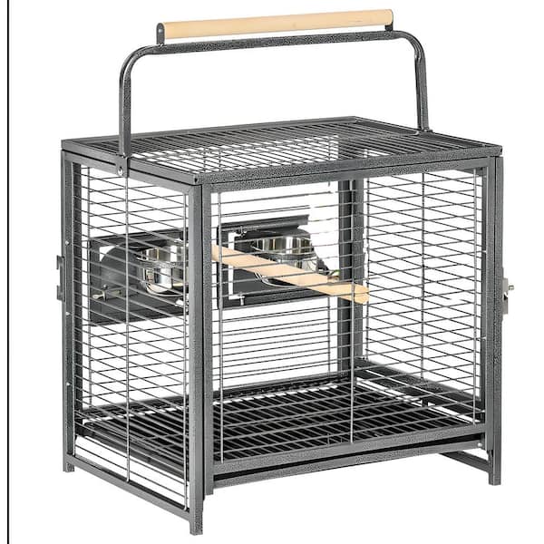 19 in. Black Steel Travel Bird House, Bird Cage-Ideal for Medium Parrots
