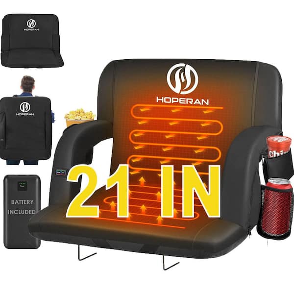 Black 21 in.W Heated Stadium Seats for Bleachers with 20000mAh Power Bank Included Stadium Seating