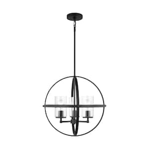 Alturas 3-Light Midnight Black Modern Dining Room Hanging Globe Chandelier with Clear Seeded Glass Shades and LED Bulbs
