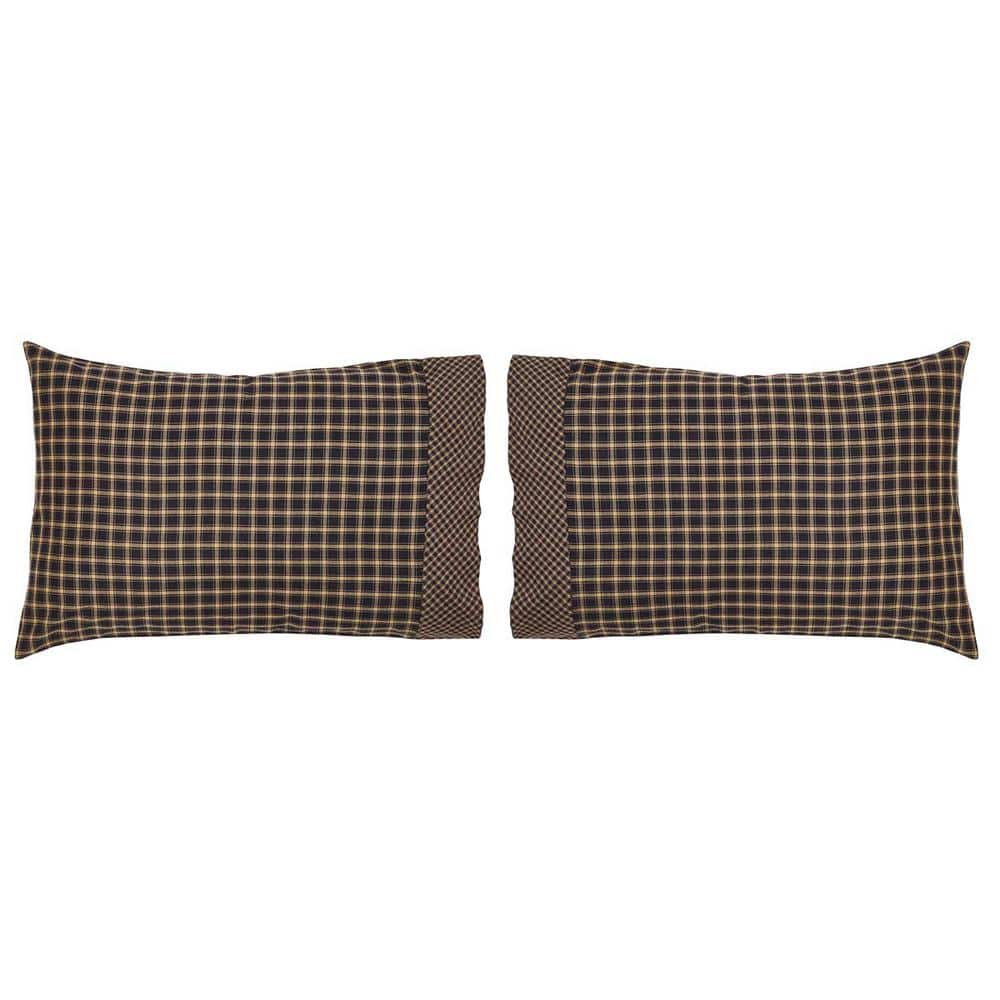 Beckham Black and Khaki Plaid Cotton Standard Pillowcase Set