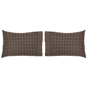Beckham Black Khaki Plaid Cotton Standard Pillowcase Set of 2