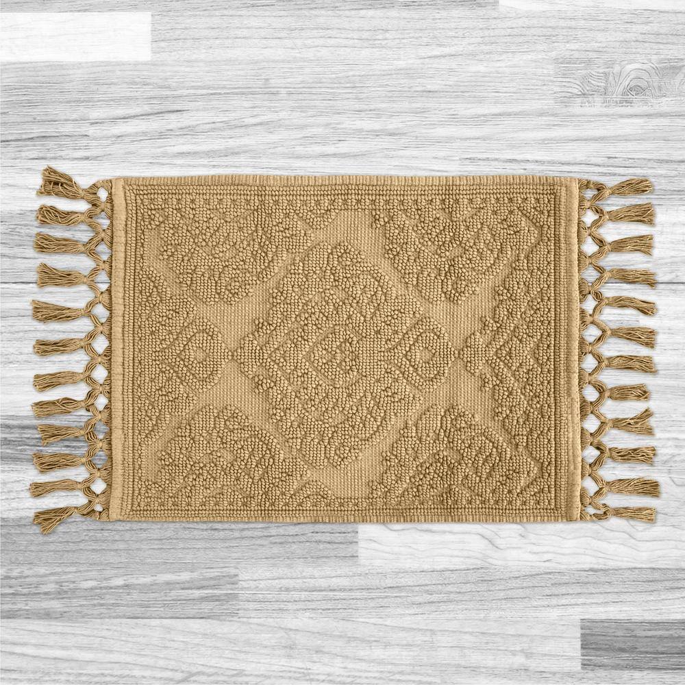 Linen Textured Cotton Fringe Rectangle Bathroom Rug