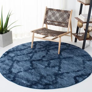 Retro Blue/Dark Blue 8 ft. x 8 ft. Round Abstract Area Rug
