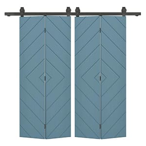 Diamond 48 in. x 80 in. Hollow Core Dignity Blue Painted Composite Bi-Fold Double Barn Door with Sliding Hardware Kit