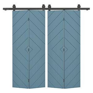 Diamond 64 in. x 84 in. Dignity Blue Painted Composite Hollow Core Bi-Fold Double Barn Door with Sliding Hardware Kit