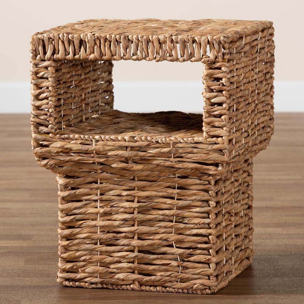 Raziel Natural Brown Seagrass Square Accent Table with Open Shelf