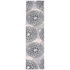 Modern Floral Circles Gray 24 in. x 120 in. Runner Rug