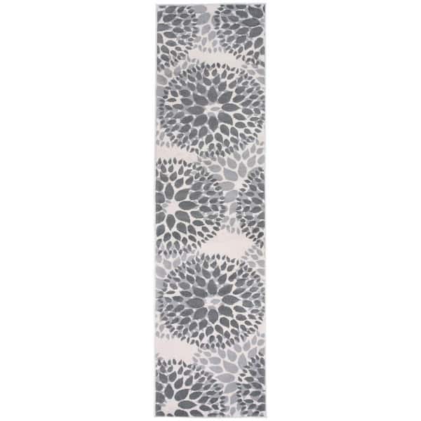 World Rug Gallery Modern Floral Circles Gray 24 in. x 120 in. Runner Rug