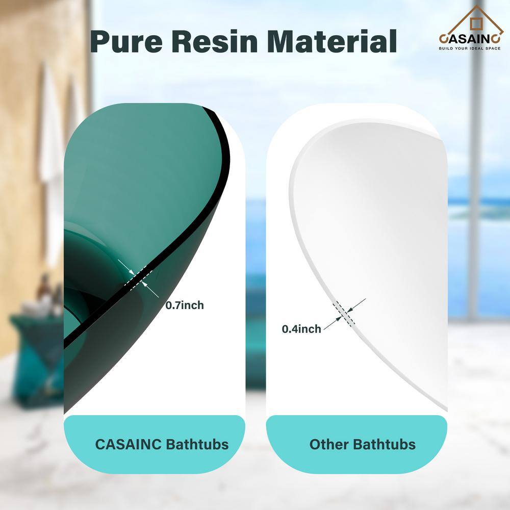 69'' Ocean Blue Transparent Resin Freestanding Soaking Bathtub