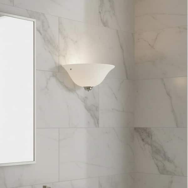 1-Light Brushed Nickel Wall Sconce with Etched Glass