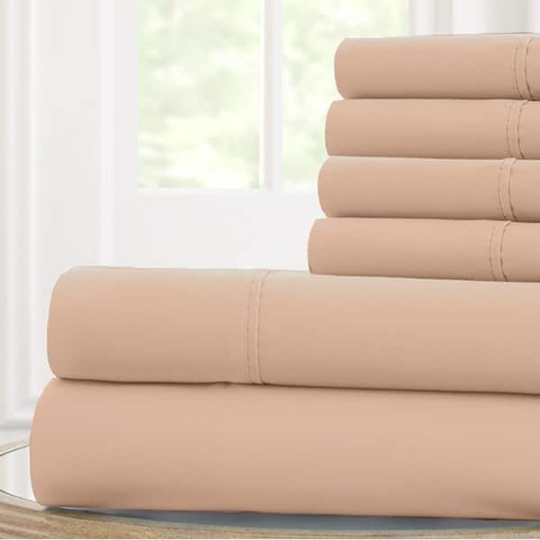 MODERN THREADS Solid 6-Piece Microfiber Sheet With Antimicrobial Finish Pink Sand Queen