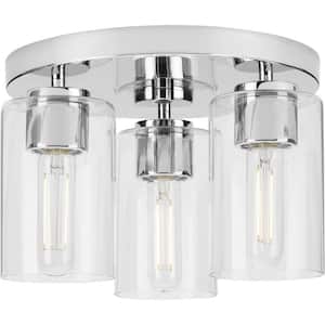 Cofield Collection 12 in. 3-Light Polished Chrome Transitional Flush Mount with Clear Glass Shades