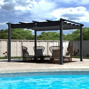 10 ft. x 10 ft. Dark Grey Aluminum Outdoor Patio Pergola with Retractable Sun Shade Canopy Cover