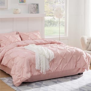 King Size Comforter Set 7 Pieces, Pintuck Bed in a Bag with Comforter, Bed Sheet, Pillowcases and Shams, Pink