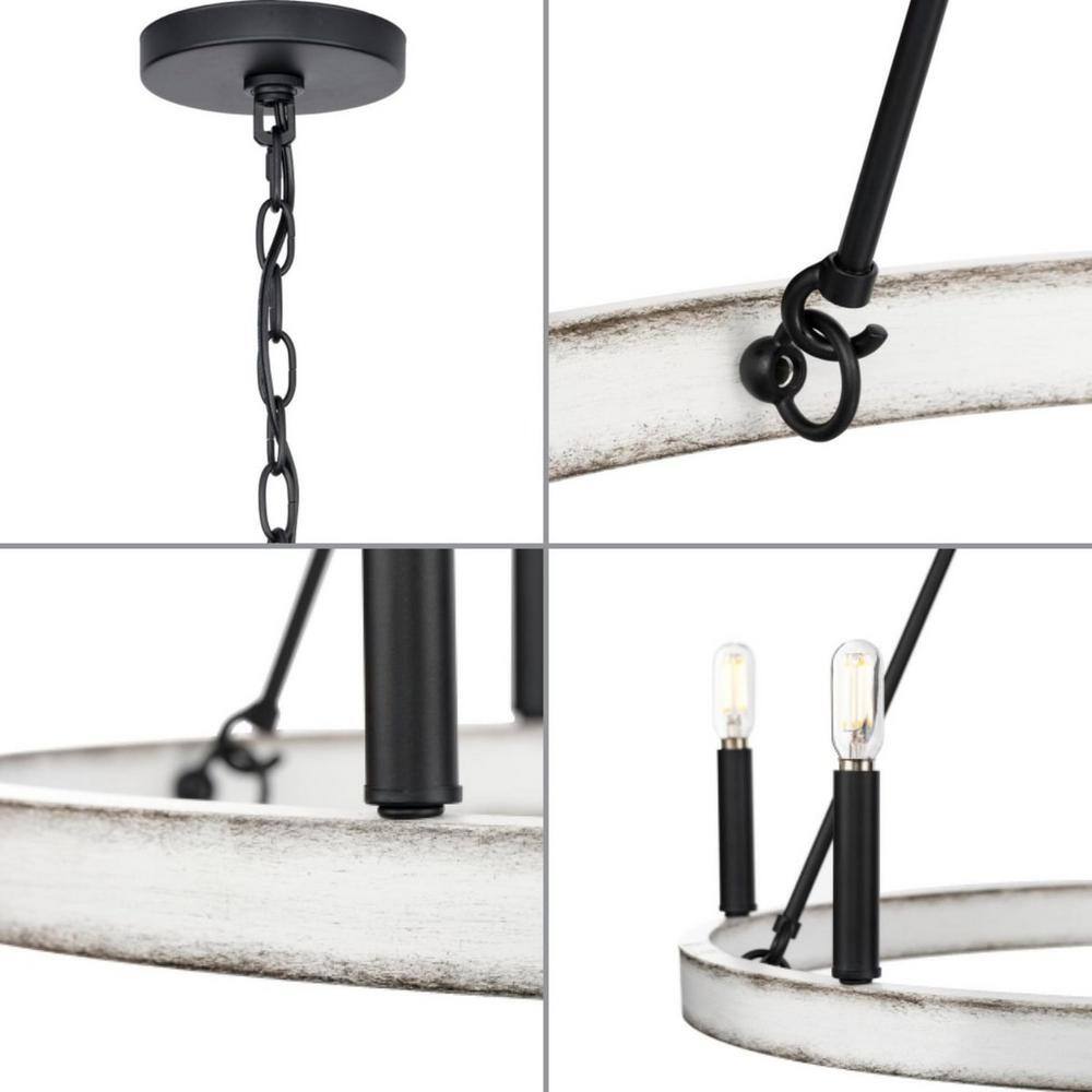 Distressed White and Matte Black 6-Light Wagon Wheel Chandelier