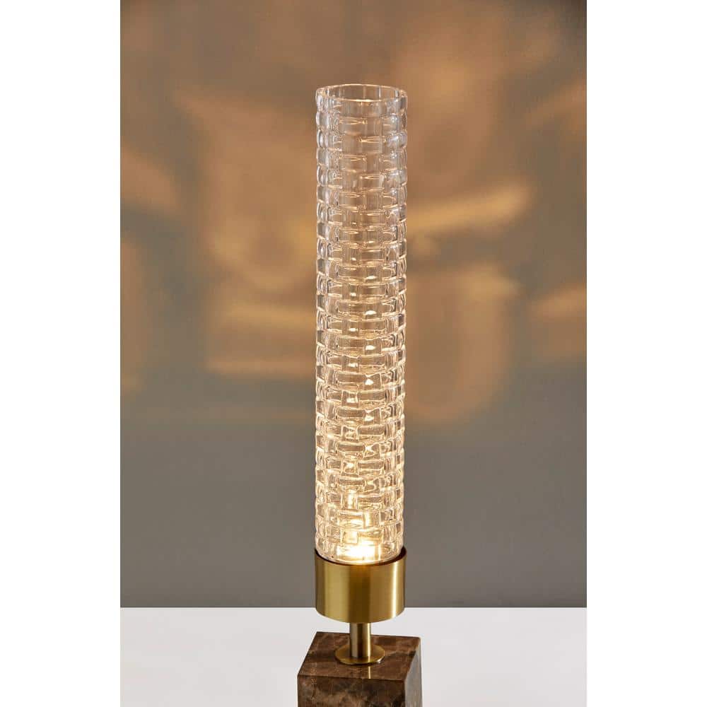Marble Base Antique Brass Touch LED Desk Lamp with Textured Glass