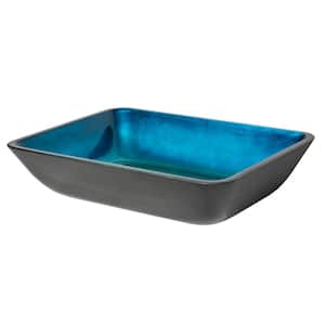 Rectangular Foil Glass Vessel Sink with Black Exterior in Turquoise